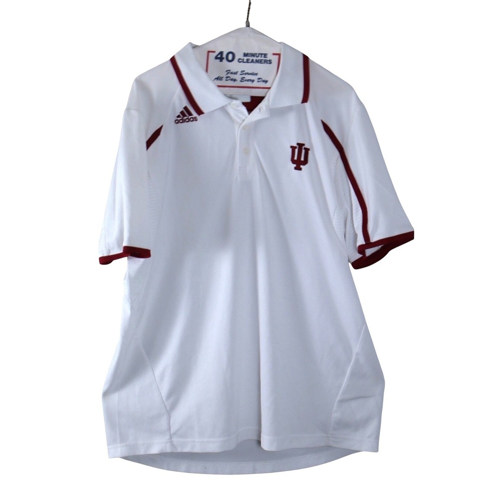 Adidas Indiana Hoosiers Mens Large White Climalite Polo Shirt 1897A IU NCAA - Picture 2 of 9